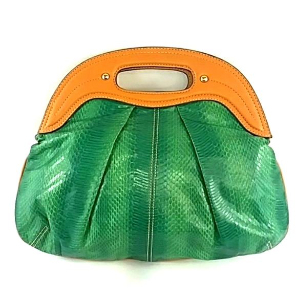 NINE WEST SOFT MUTED GREEN PYTHON SATCHEL BAG MEDIUM - Picture 9 of 10